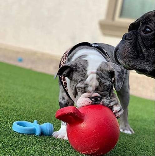 Jolly Pets Tug-N-Toss 6 inch Red Rubber Ball with Handle Chew Toy for