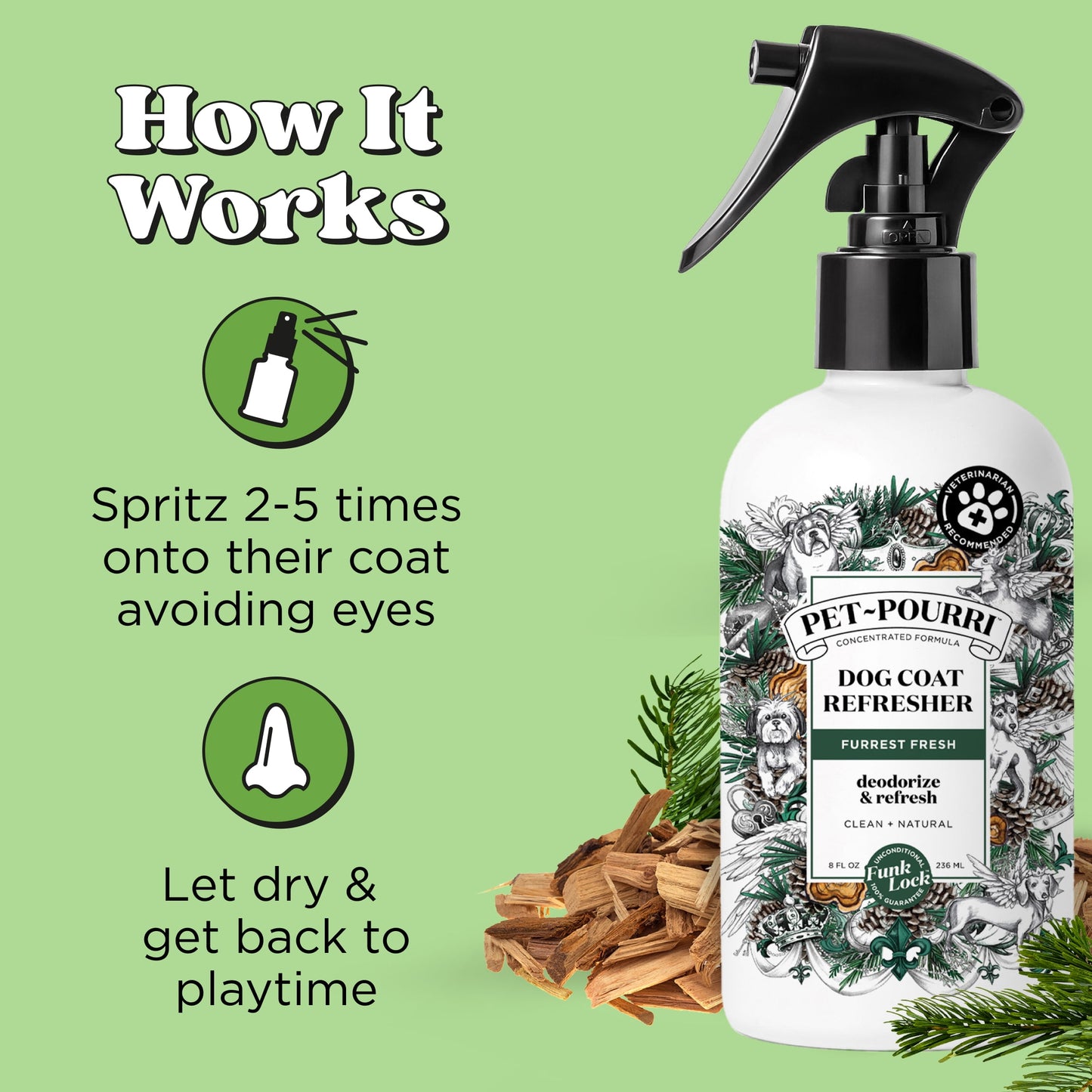 Pet-Pourri Dog Coat Refresher, Furrest Fresh, Bergamot, Clove, and Cin