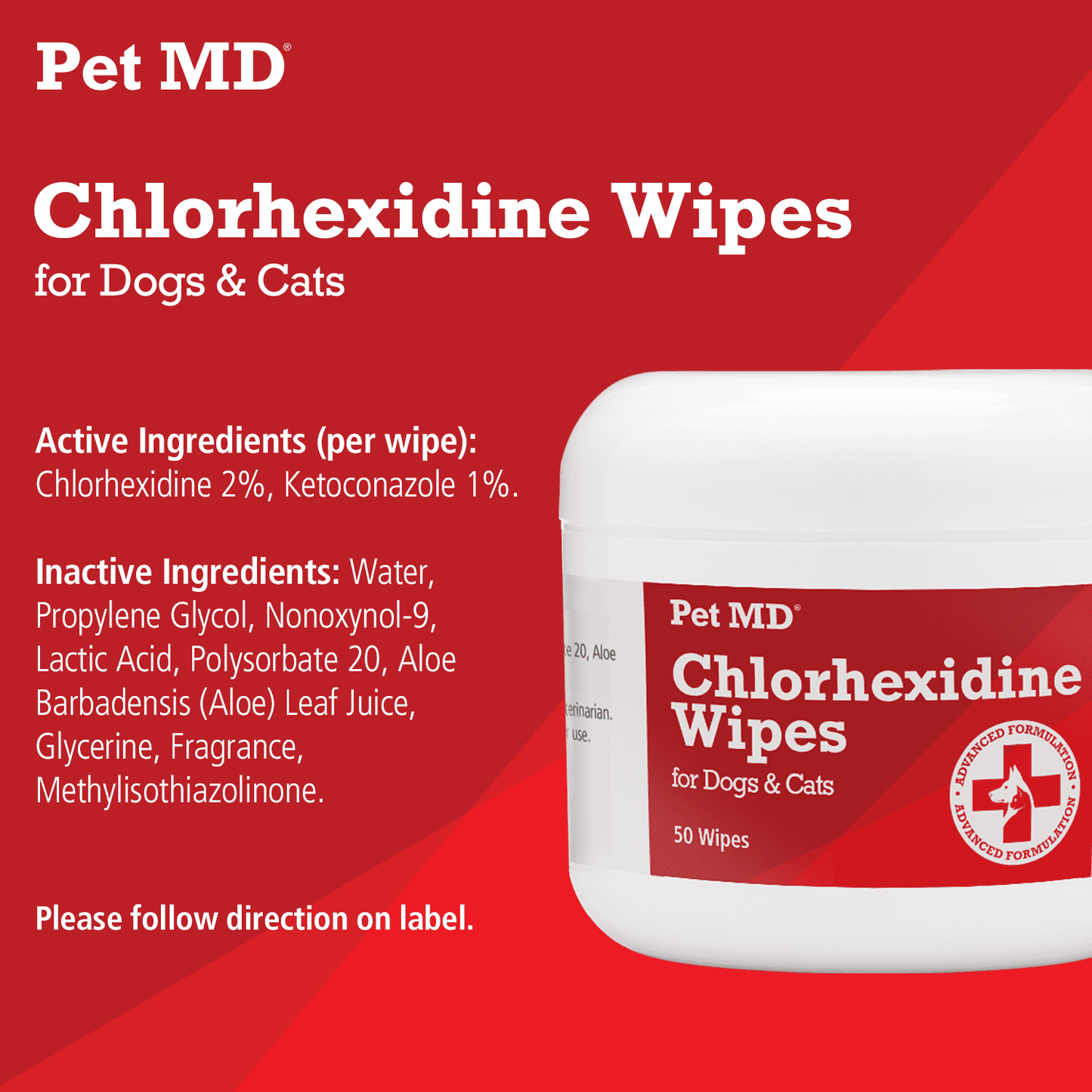 Pet MD Topical Wipes for Cleansing - with Aloe for Cats and Dogs - 50
